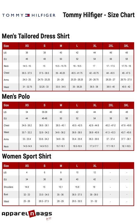 tommy hilfiger size chart for men.